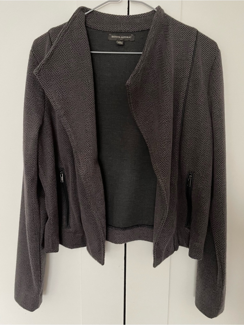 Banana Republic Moto Open Front Blazer Medium Charcoal Herringbone